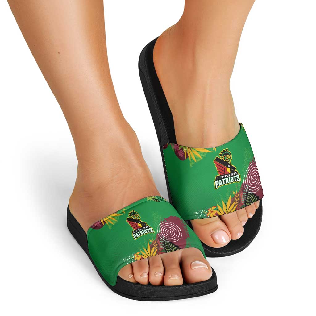 St Kitts and Nevis Cricket Patriots Slide Sandals Caribbean Tropical Plants Sporty Green LT03