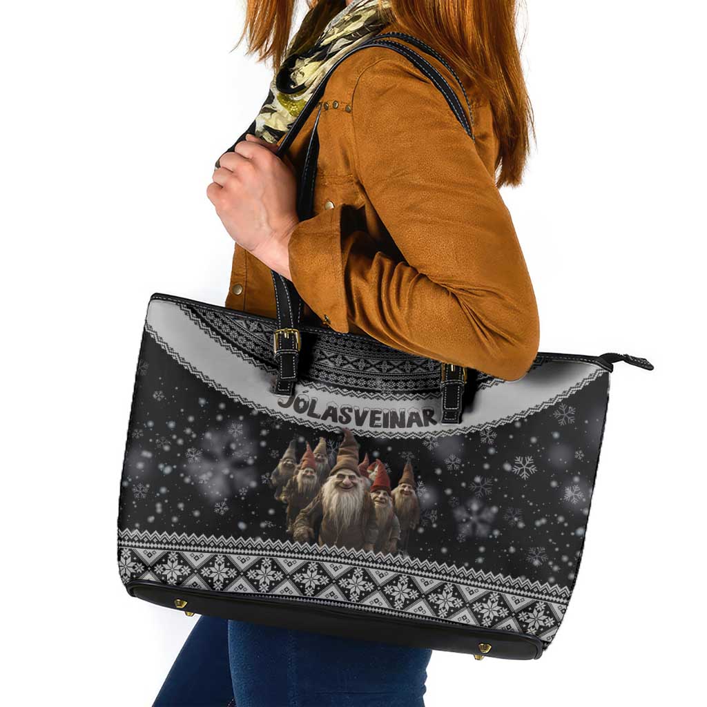13 Yule Lads Iceland Christmas Leather Tote Bag Jolasveinar and Nordic Traditional Pattern LT03