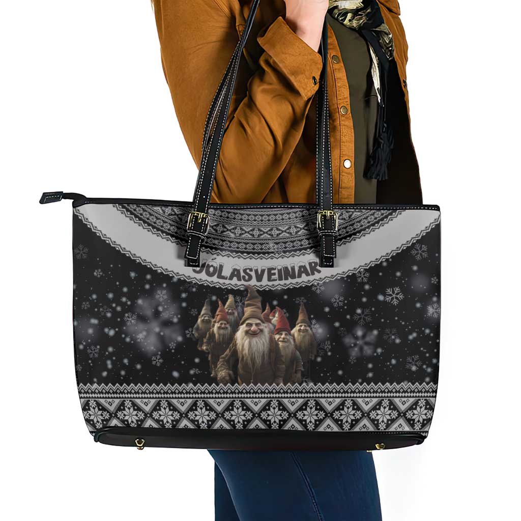 13 Yule Lads Iceland Christmas Leather Tote Bag Jolasveinar and Nordic Traditional Pattern LT03