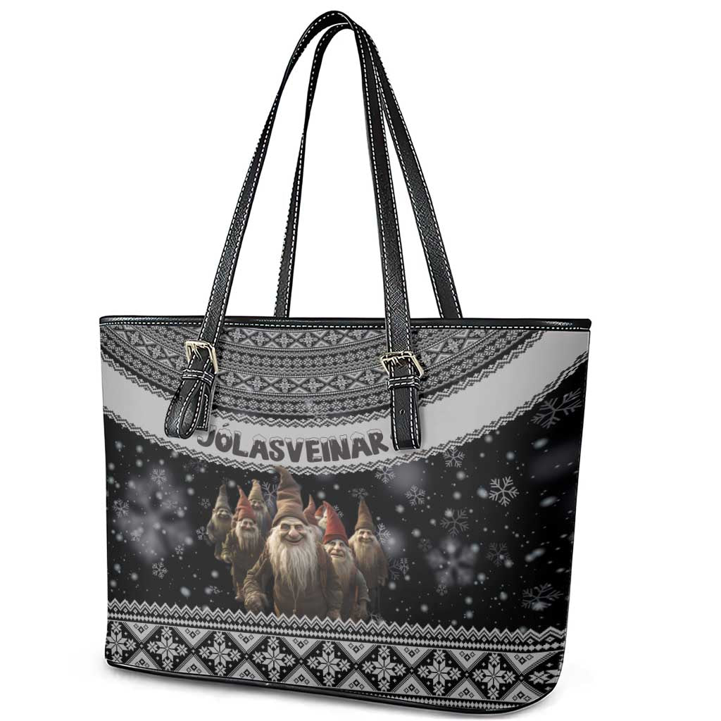 13 Yule Lads Iceland Christmas Leather Tote Bag Jolasveinar and Nordic Traditional Pattern LT03