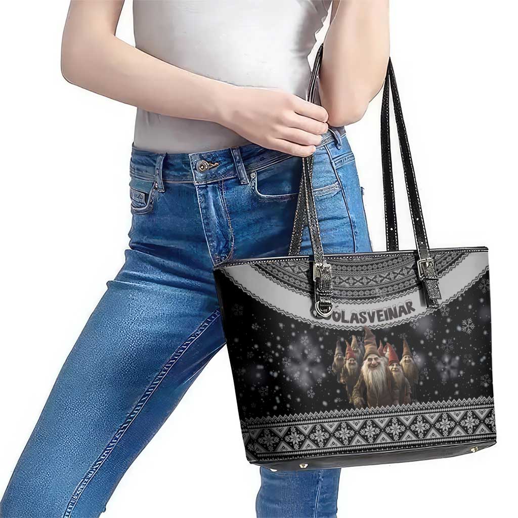 13 Yule Lads Iceland Christmas Leather Tote Bag Jolasveinar and Nordic Traditional Pattern LT03