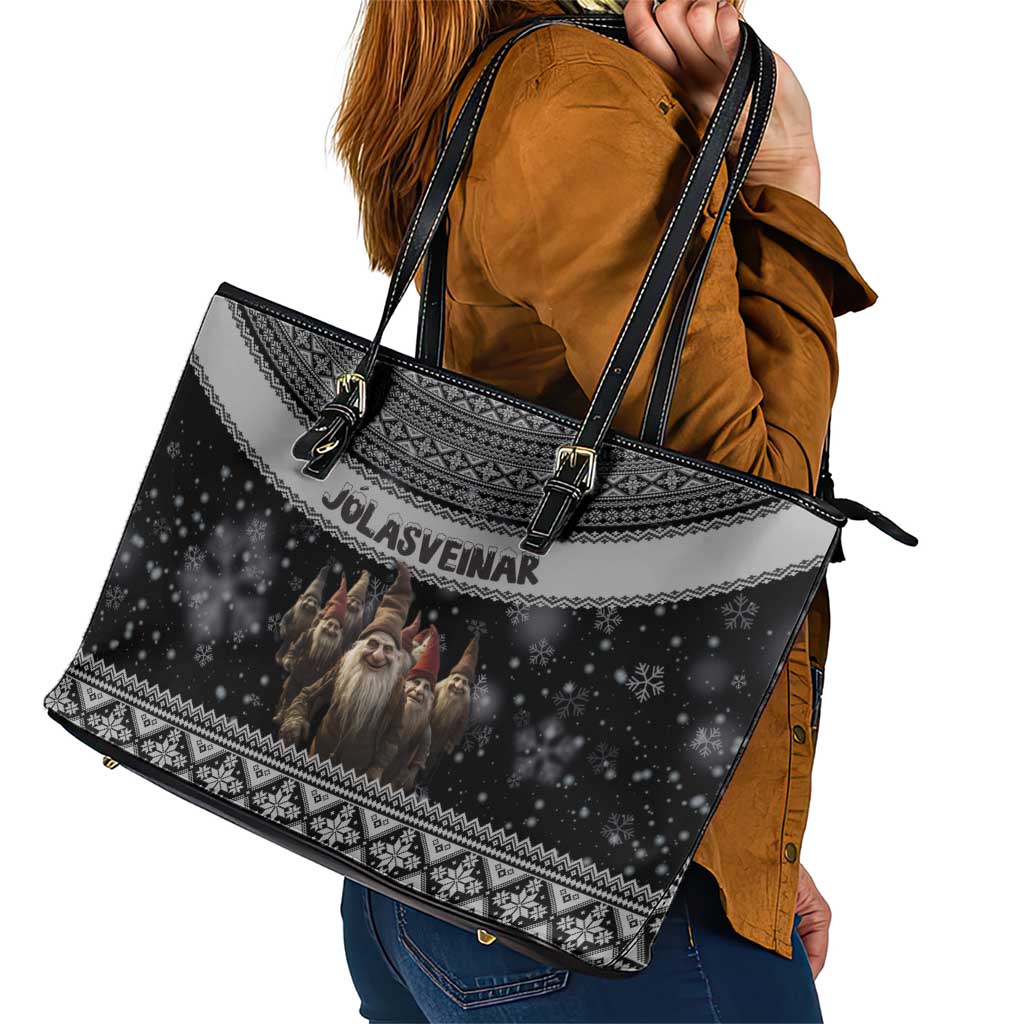 13 Yule Lads Iceland Christmas Leather Tote Bag Jolasveinar and Nordic Traditional Pattern LT03
