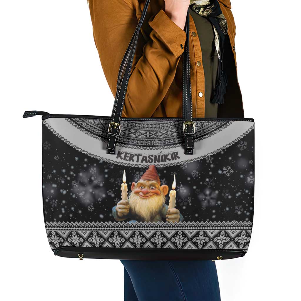 Iceland Kertasnikir Christmas Leather Tote Bag Candle Beggar and Nordic Traditional Pattern LT03