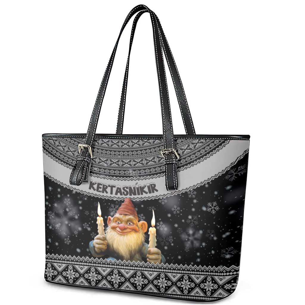 Iceland Kertasnikir Christmas Leather Tote Bag Candle Beggar and Nordic Traditional Pattern LT03