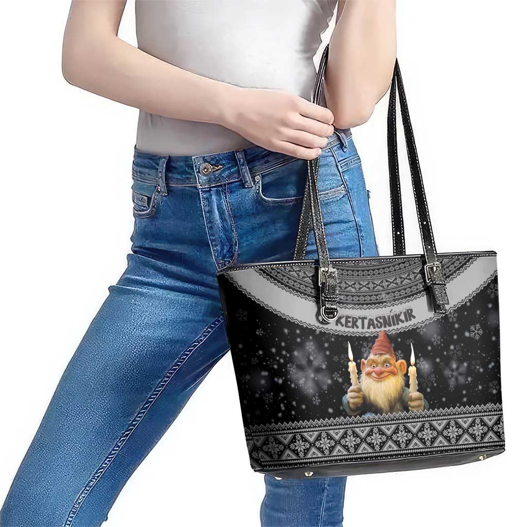 Iceland Kertasnikir Christmas Leather Tote Bag Candle Beggar and Nordic Traditional Pattern LT03