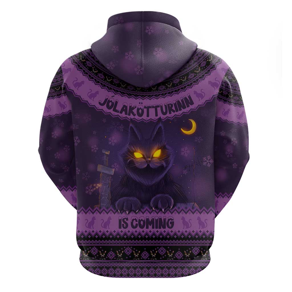 Iceland Jolakotturinn Christmas Hoodie Yule Cat and Nordic Traditional Pattern LT03