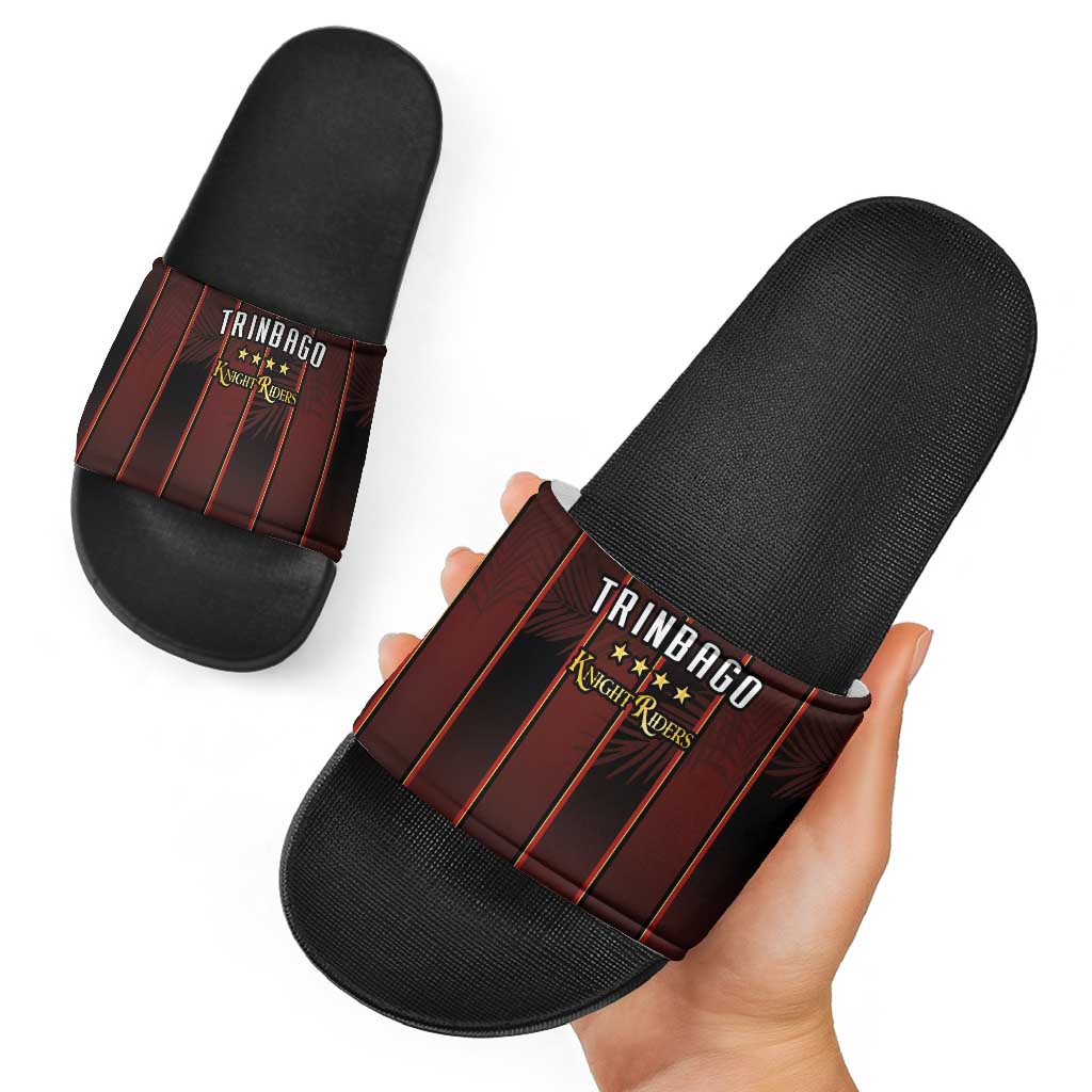Trinbago Cricket Knight Riders Slide Sandals Palm Leaves with Vertical Stripes Sporty Style LT03