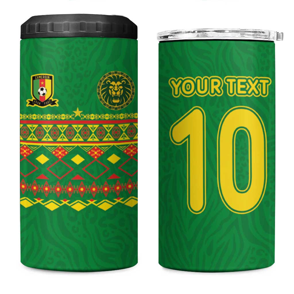 Custom Cameroon Football 4 in 1 Can Cooler Tumbler Tribal Motifs Green Color LT03