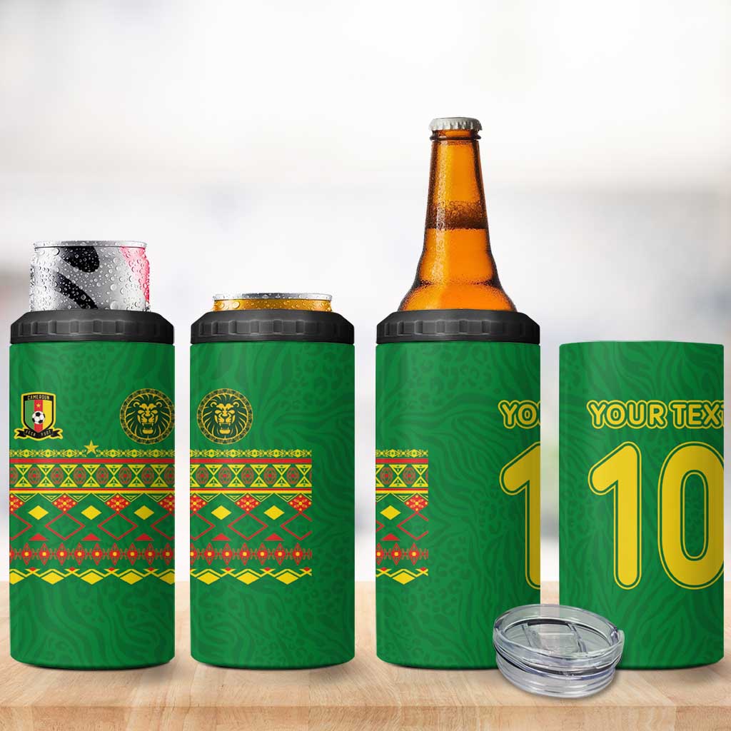 Custom Cameroon Football 4 in 1 Can Cooler Tumbler Tribal Motifs Green Color LT03