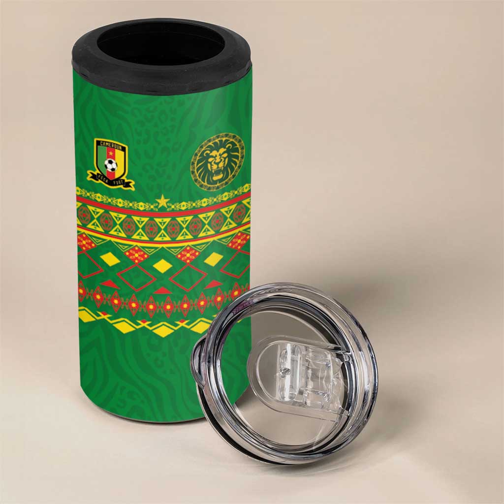 Custom Cameroon Football 4 in 1 Can Cooler Tumbler Tribal Motifs Green Color LT03