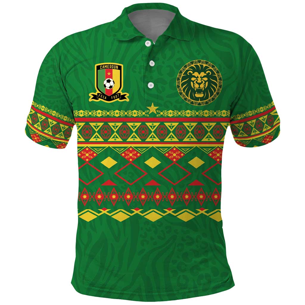 Custom Cameroon Football Polo Shirt Tribal Motifs Green Color LT03