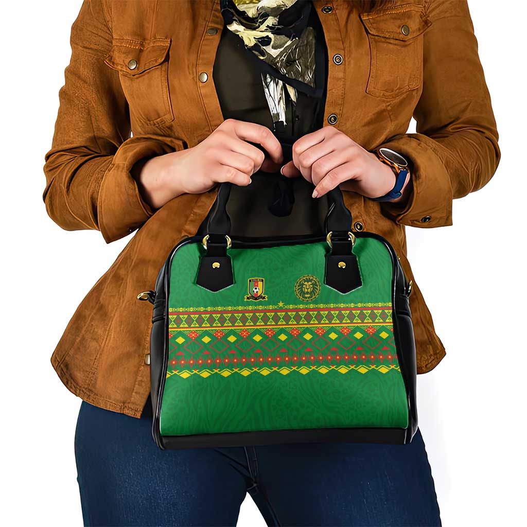 Cameroon Football Shoulder Handbag Tribal Motifs Green Color LT03