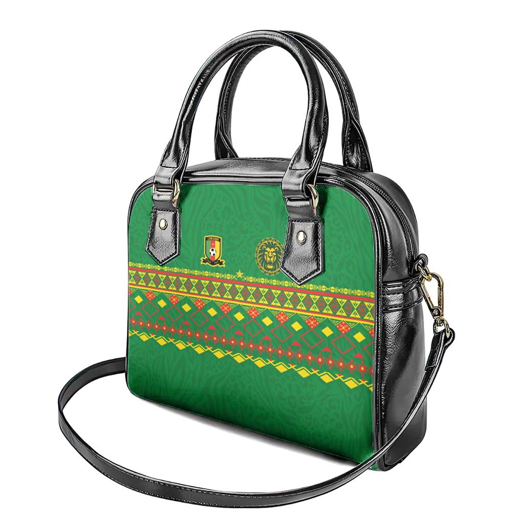 Cameroon Football Shoulder Handbag Tribal Motifs Green Color LT03