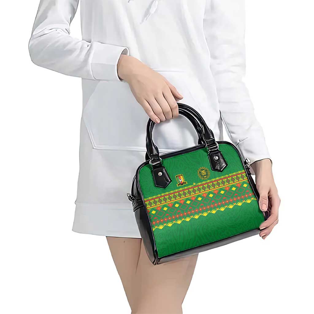 Cameroon Football Shoulder Handbag Tribal Motifs Green Color LT03