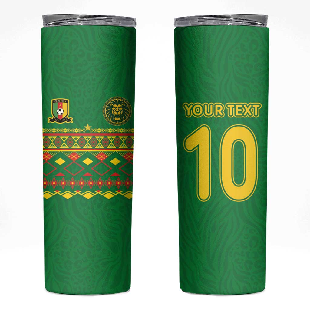 Custom Cameroon Football Skinny Tumbler Tribal Motifs Green Color LT03