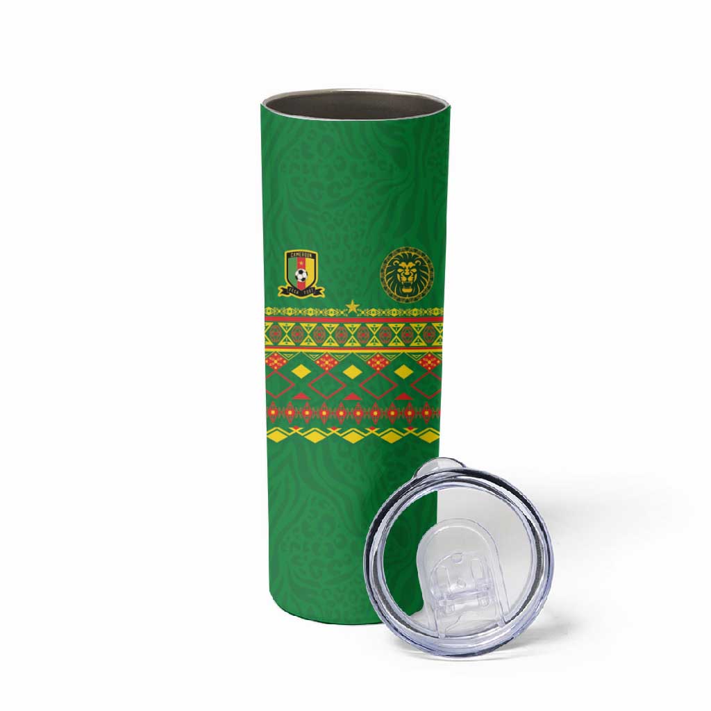 Custom Cameroon Football Skinny Tumbler Tribal Motifs Green Color LT03