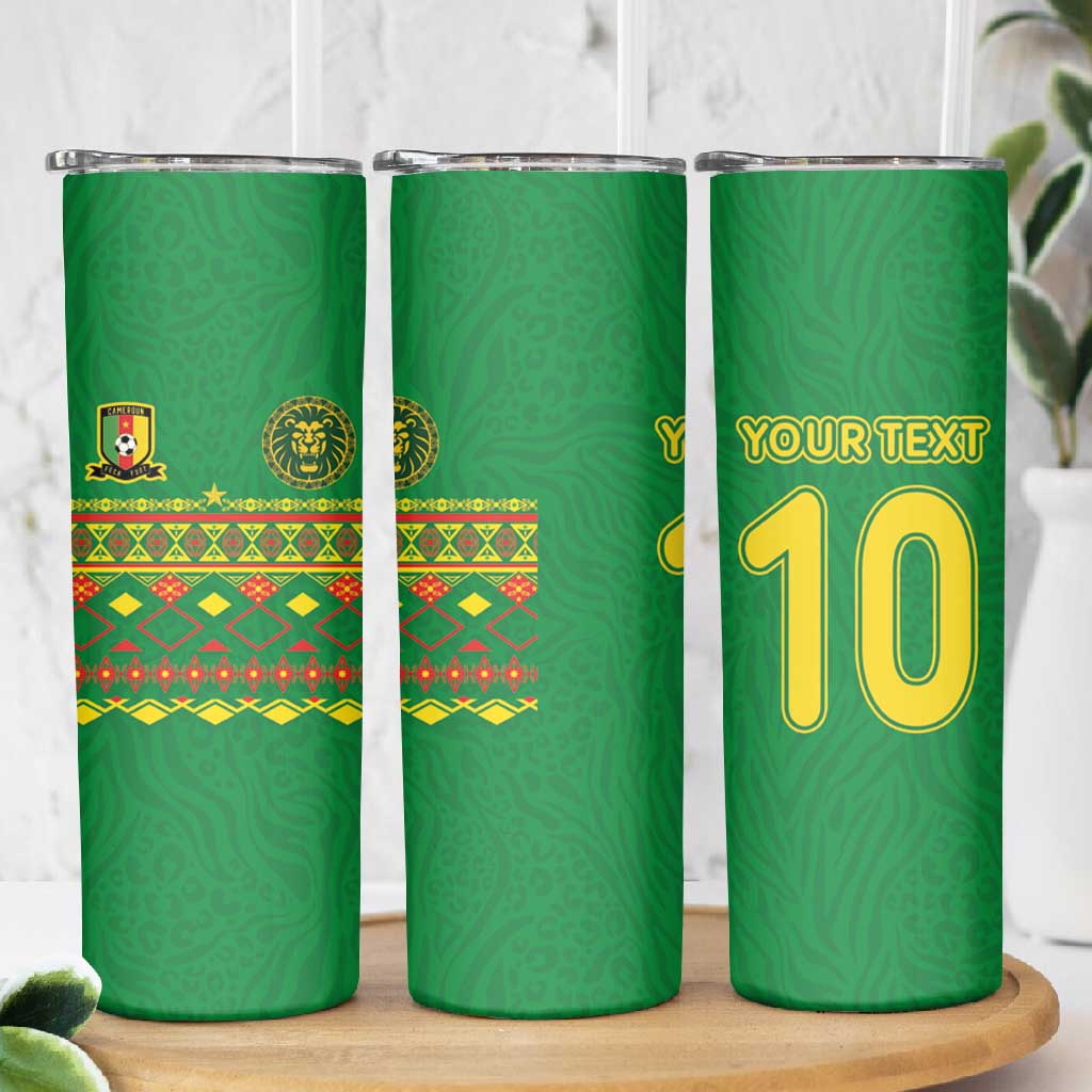 Custom Cameroon Football Skinny Tumbler Tribal Motifs Green Color LT03