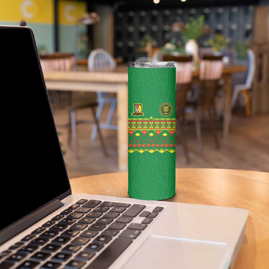 Custom Cameroon Football Skinny Tumbler Tribal Motifs Green Color LT03