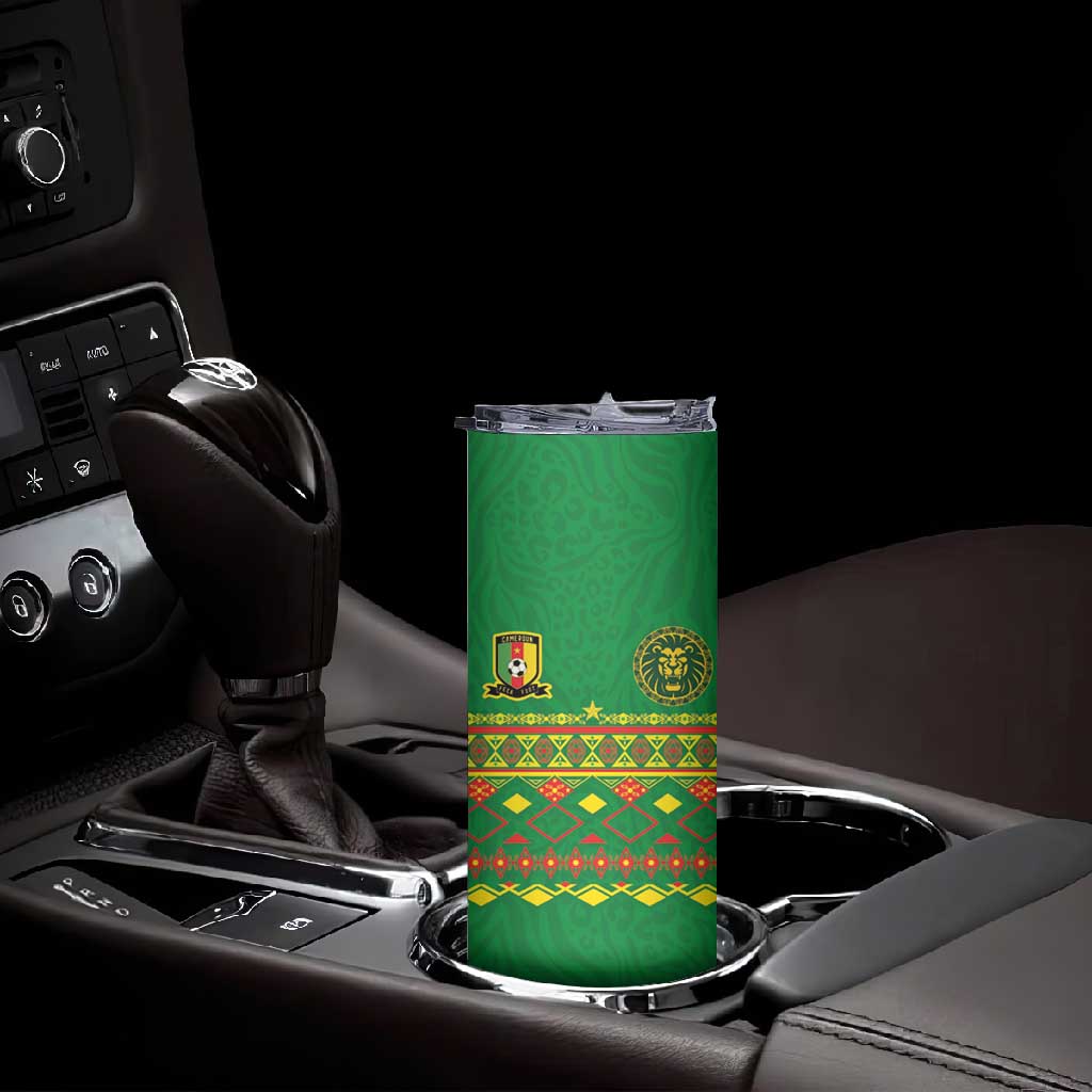 Custom Cameroon Football Skinny Tumbler Tribal Motifs Green Color LT03