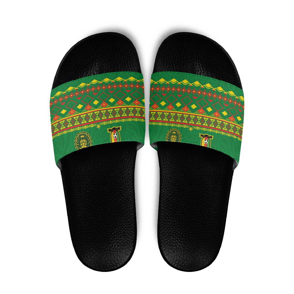 Cameroon Football Slide Sandals Tribal Motifs Green Color LT03