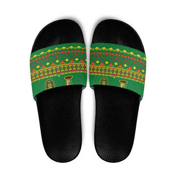 Cameroon Football Slide Sandals Tribal Motifs Green Color LT03