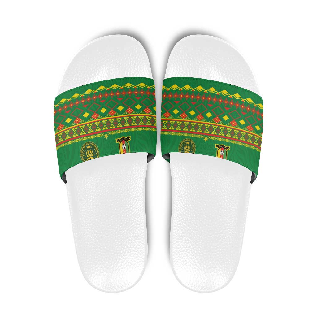 Cameroon Football Slide Sandals Tribal Motifs Green Color LT03