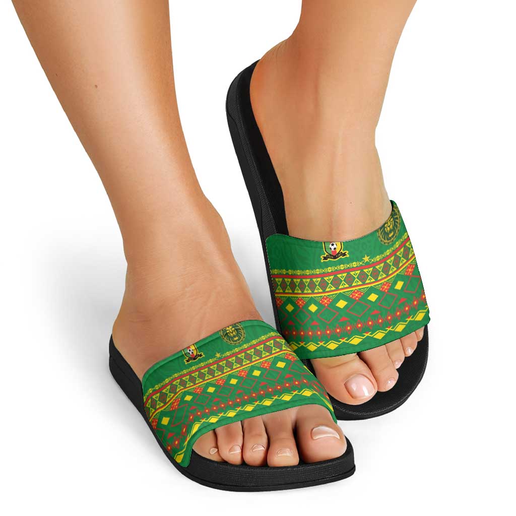 Cameroon Football Slide Sandals Tribal Motifs Green Color LT03