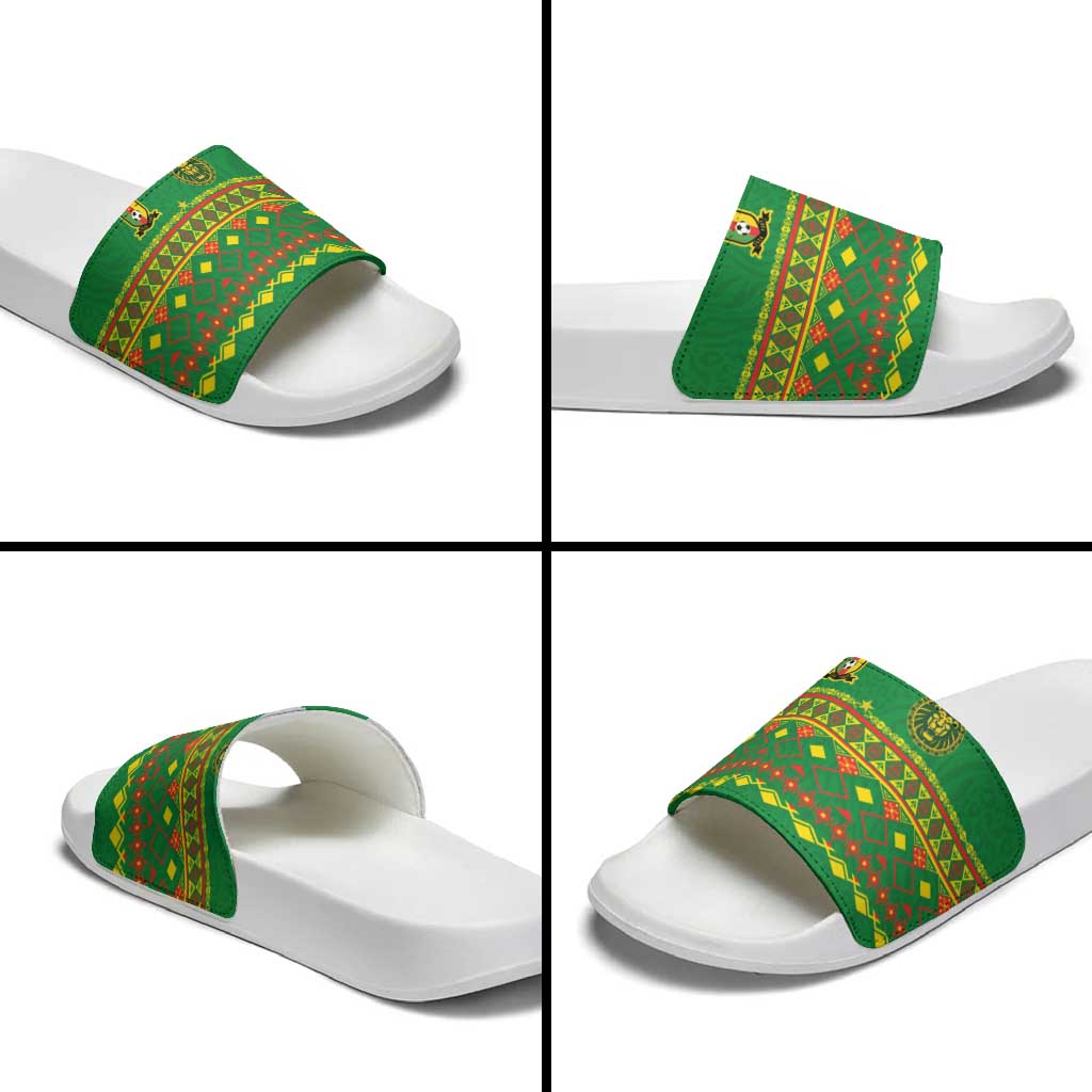 Cameroon Football Slide Sandals Tribal Motifs Green Color LT03