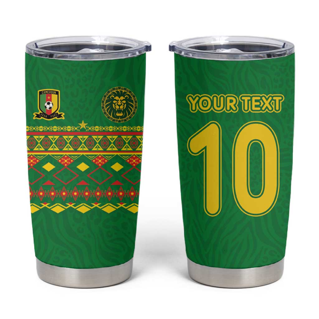 Custom Cameroon Football Tumbler Cup Tribal Motifs Green Color LT03