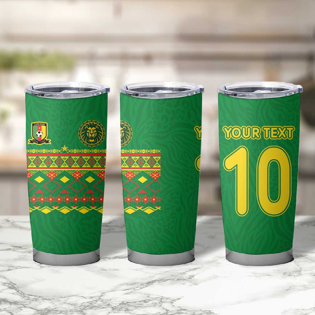 Custom Cameroon Football Tumbler Cup Tribal Motifs Green Color LT03