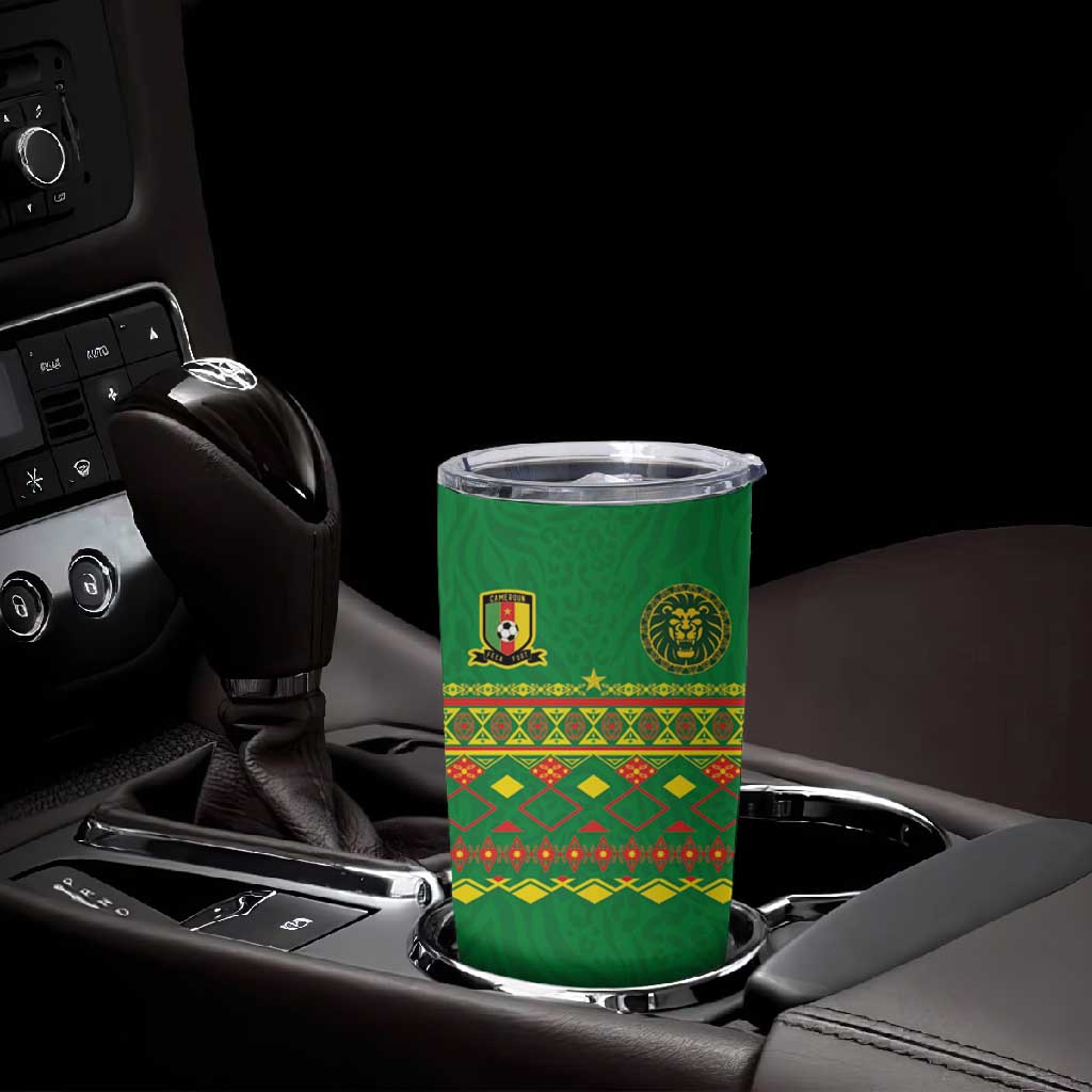 Custom Cameroon Football Tumbler Cup Tribal Motifs Green Color LT03