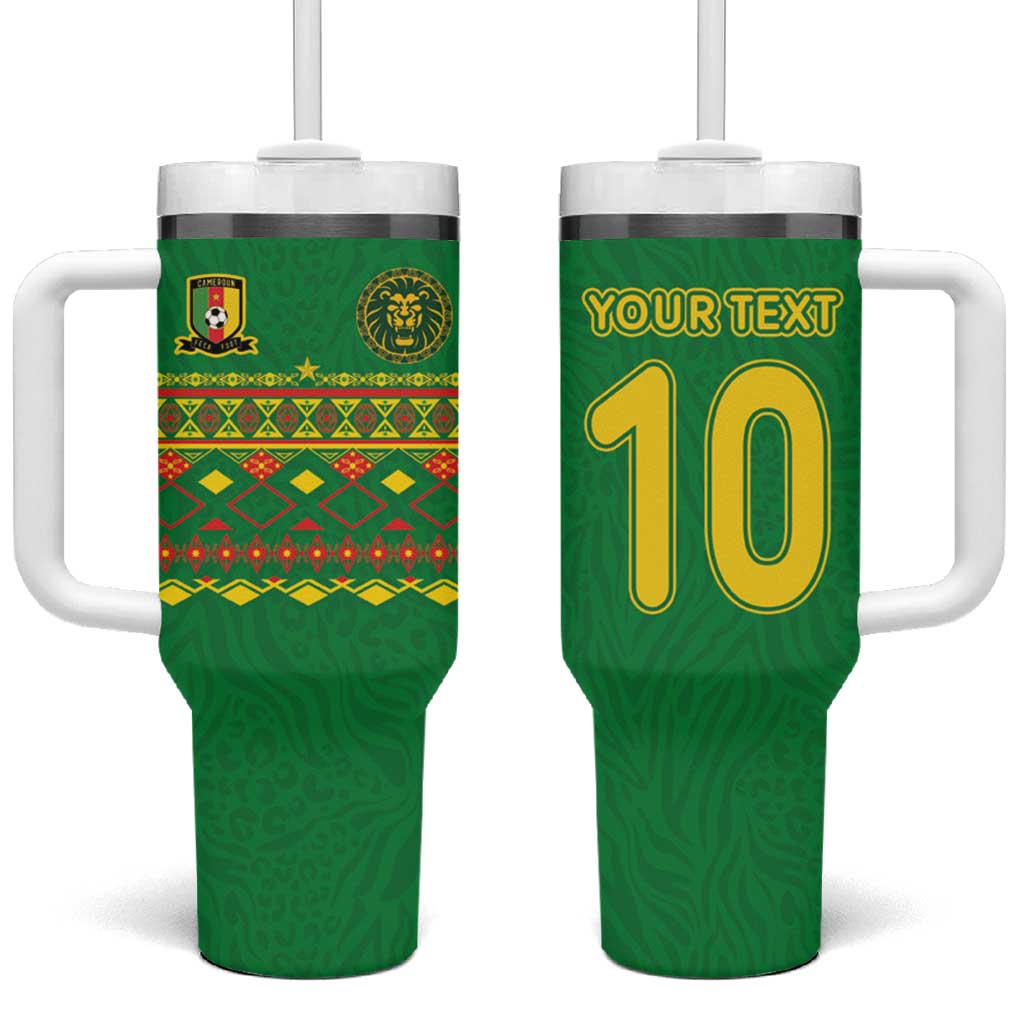 Custom Cameroon Football Tumbler With Handle Tribal Motifs Green Color LT03