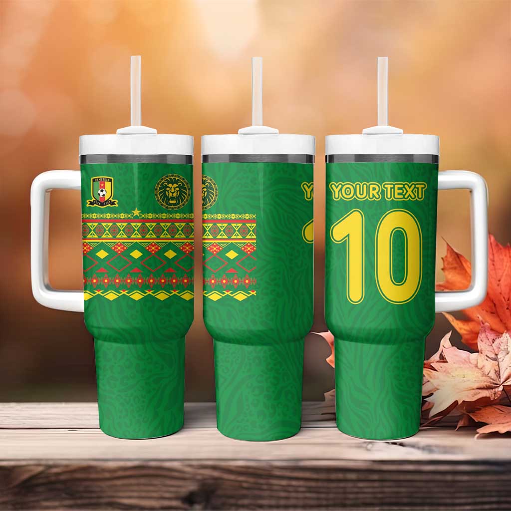 Custom Cameroon Football Tumbler With Handle Tribal Motifs Green Color LT03