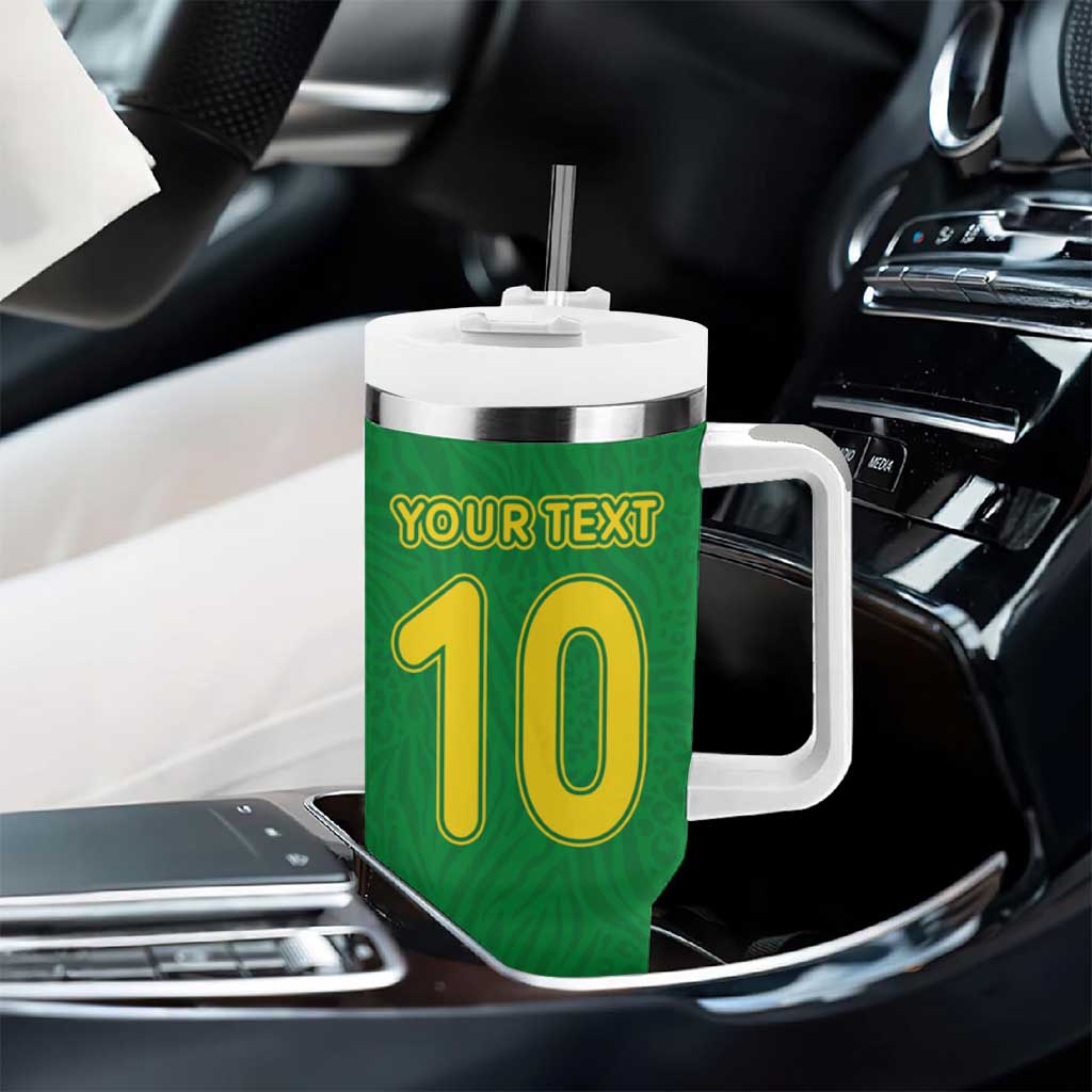 Custom Cameroon Football Tumbler With Handle Tribal Motifs Green Color LT03