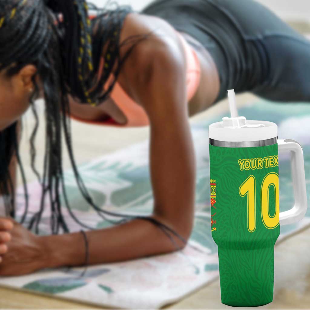 Custom Cameroon Football Tumbler With Handle Tribal Motifs Green Color LT03
