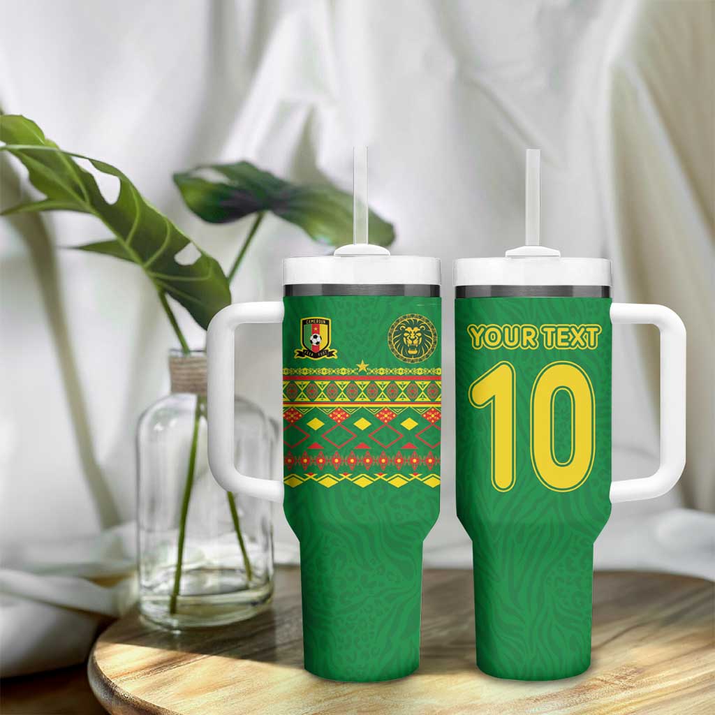 Custom Cameroon Football Tumbler With Handle Tribal Motifs Green Color LT03