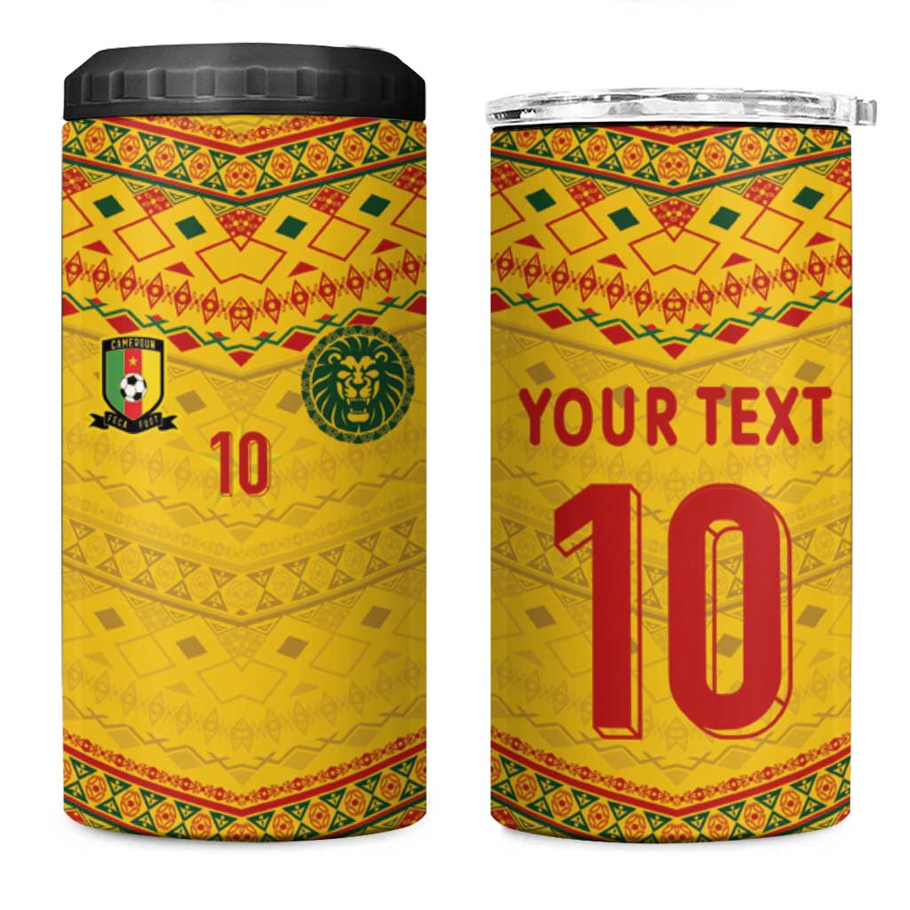Custom Cameroon Football 4 in 1 Can Cooler Tumbler Tribal Motifs Yellow Color LT03