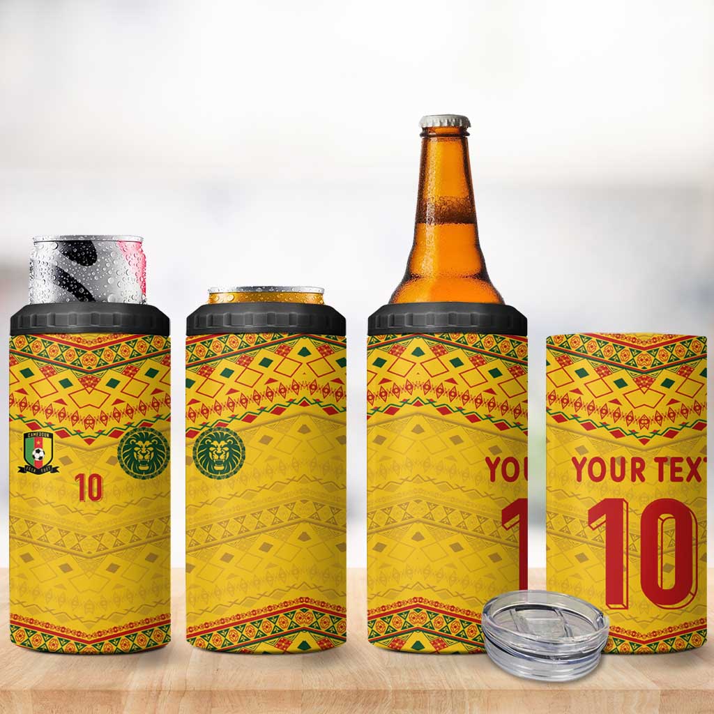 Custom Cameroon Football 4 in 1 Can Cooler Tumbler Tribal Motifs Yellow Color LT03