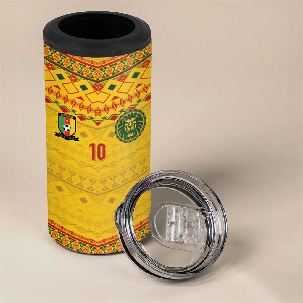 Custom Cameroon Football 4 in 1 Can Cooler Tumbler Tribal Motifs Yellow Color LT03