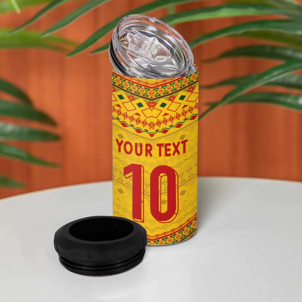 Custom Cameroon Football 4 in 1 Can Cooler Tumbler Tribal Motifs Yellow Color LT03