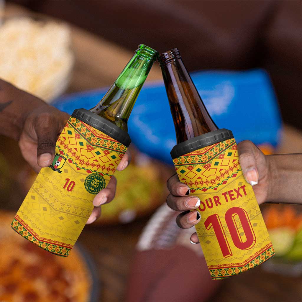 Custom Cameroon Football 4 in 1 Can Cooler Tumbler Tribal Motifs Yellow Color LT03