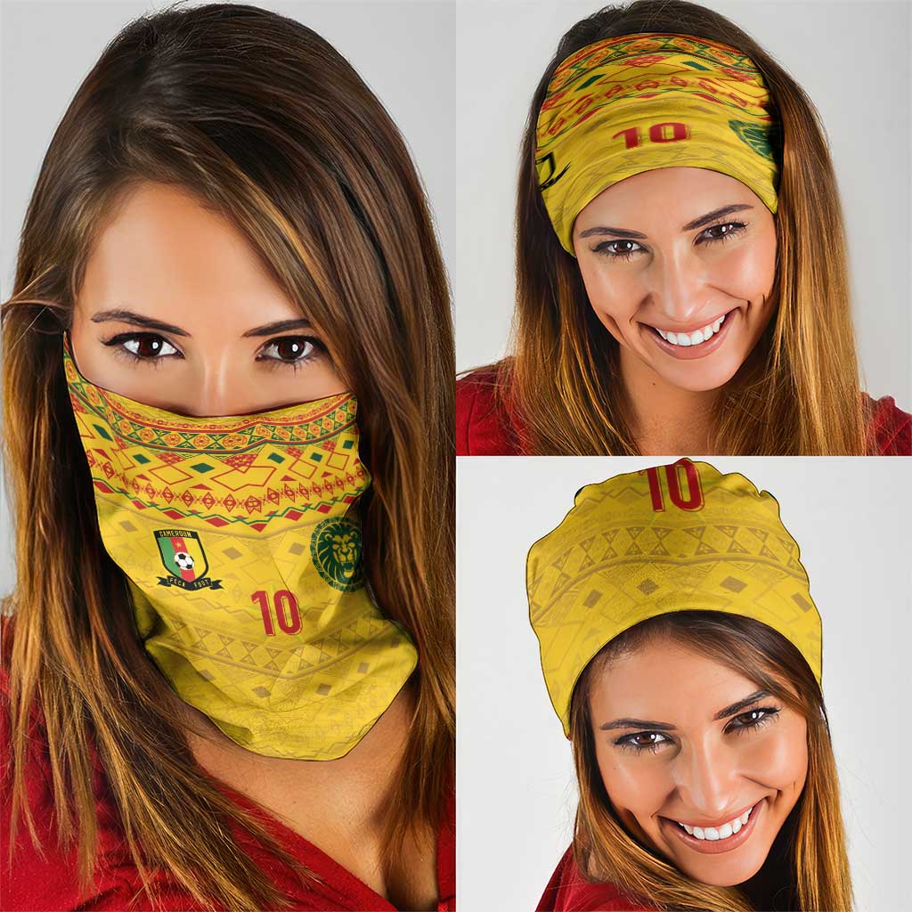 Custom Cameroon Football Neck Gaiter Tribal Motifs Yellow Color LT03