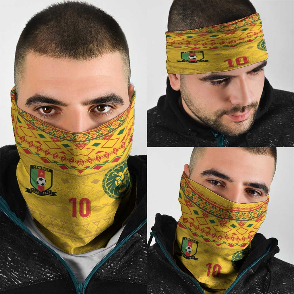 Custom Cameroon Football Neck Gaiter Tribal Motifs Yellow Color LT03