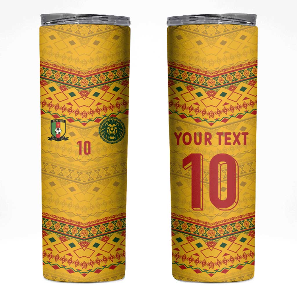 Custom Cameroon Football Skinny Tumbler Tribal Motifs Yellow Color LT03
