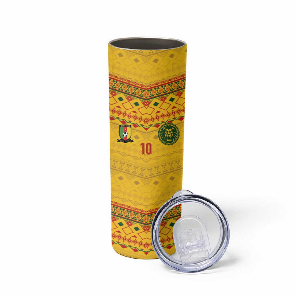 Custom Cameroon Football Skinny Tumbler Tribal Motifs Yellow Color LT03