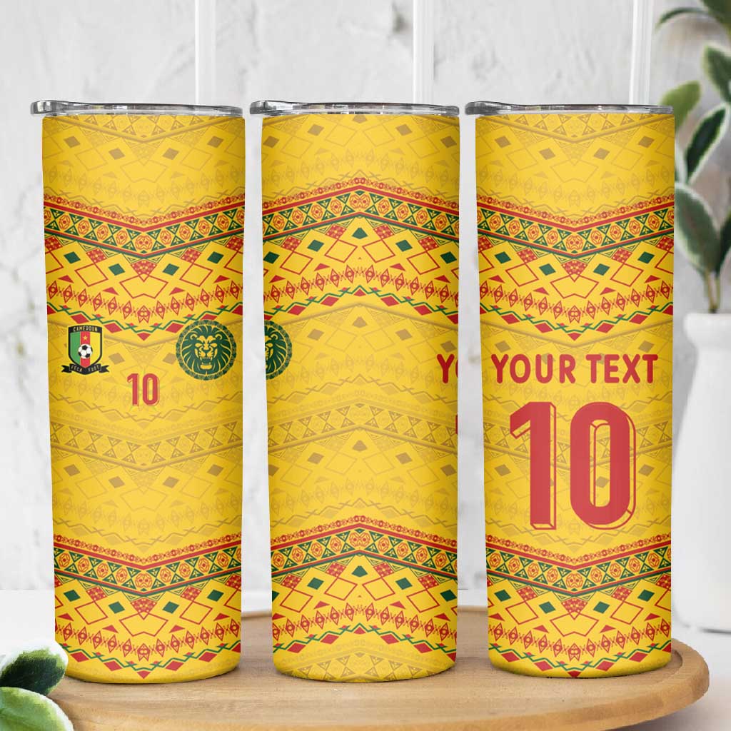 Custom Cameroon Football Skinny Tumbler Tribal Motifs Yellow Color LT03