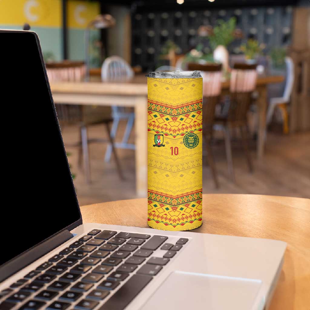 Custom Cameroon Football Skinny Tumbler Tribal Motifs Yellow Color LT03