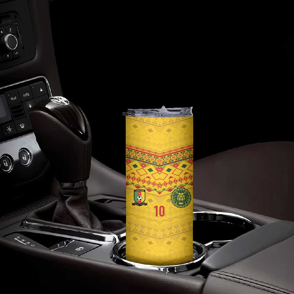 Custom Cameroon Football Skinny Tumbler Tribal Motifs Yellow Color LT03