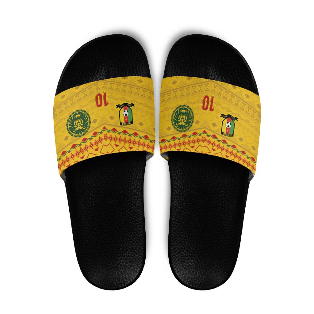 Custom Cameroon Football Slide Sandals Tribal Motifs Yellow Color LT03