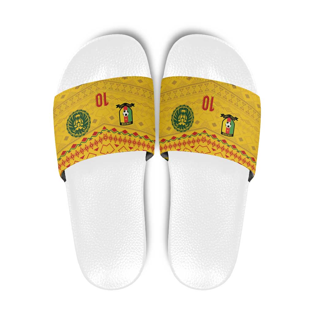 Custom Cameroon Football Slide Sandals Tribal Motifs Yellow Color LT03